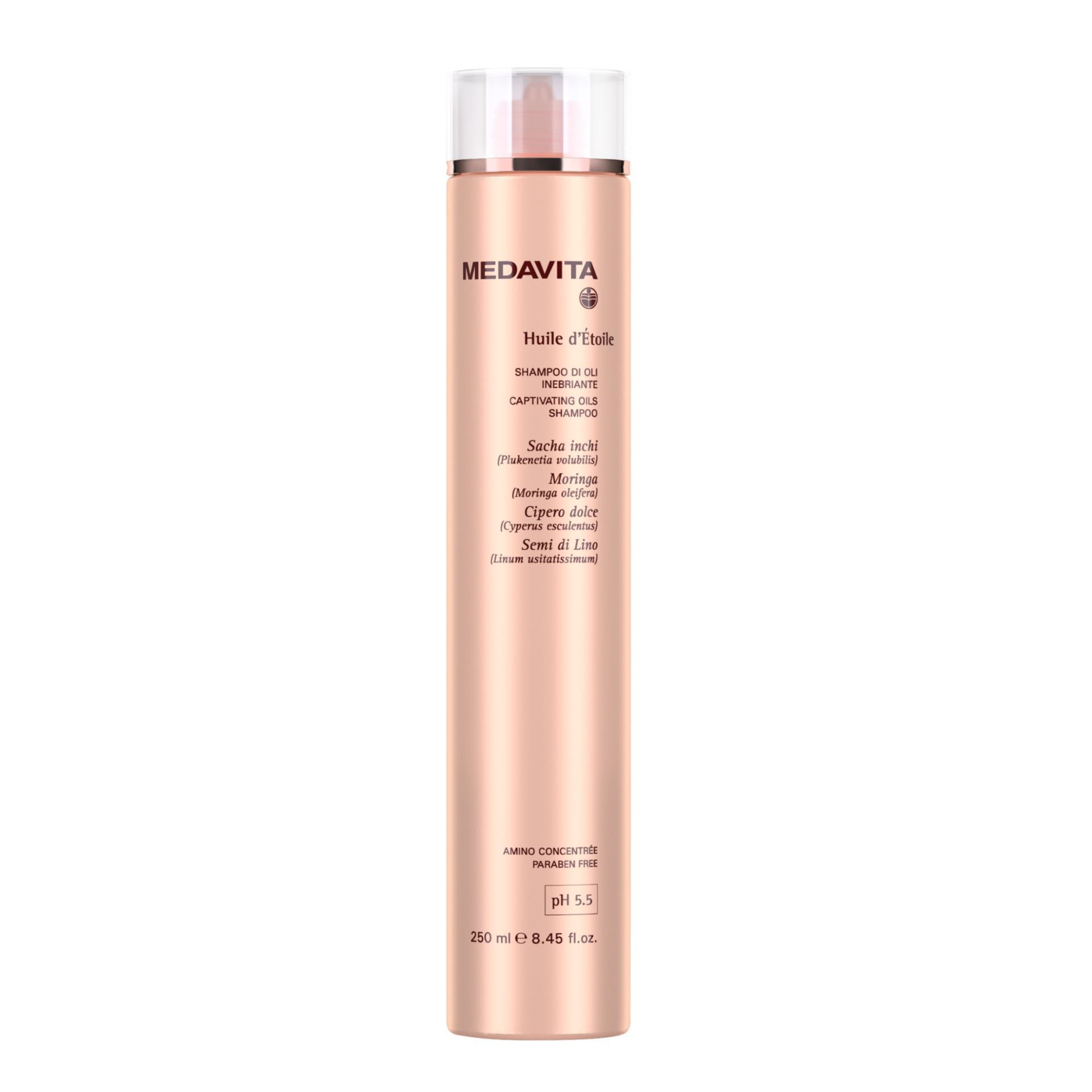 Medavita HUILE D`ETOILE SHAMPOO DI OLI INEBRIANTE / ШАМПУНЬ ЗБАГАЧЕНИЙ ОЛІЯМИ З АНТИОКСИДАНТНОЮ ДІЄЮ ДЛЯ НЕЙМОВІРНОГО БЛИСКУ