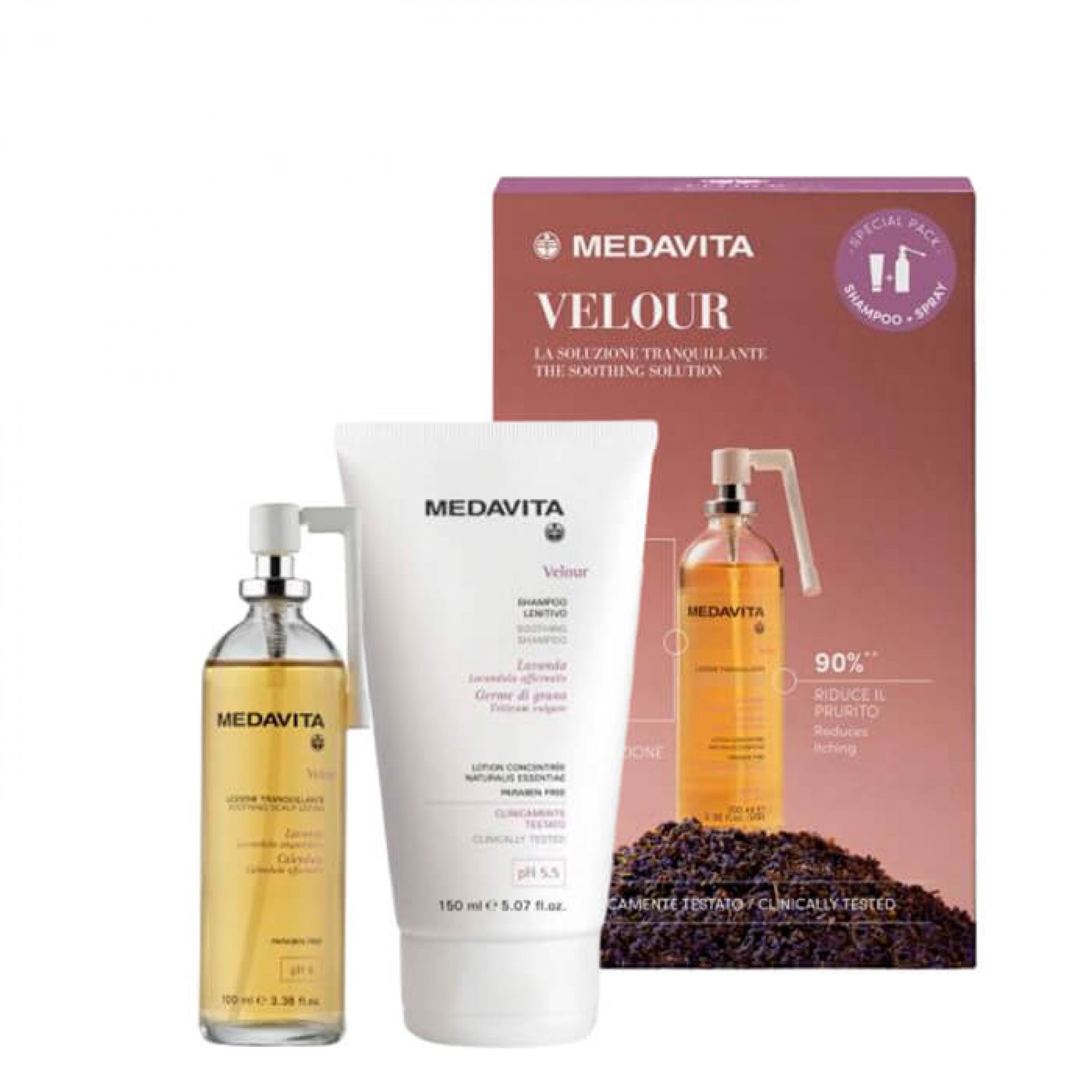 Medavita Special Pack Velour / Набір для чутливої шкіри голови шампунь 150 мл+ лосьйон зволожувальний 100 мл